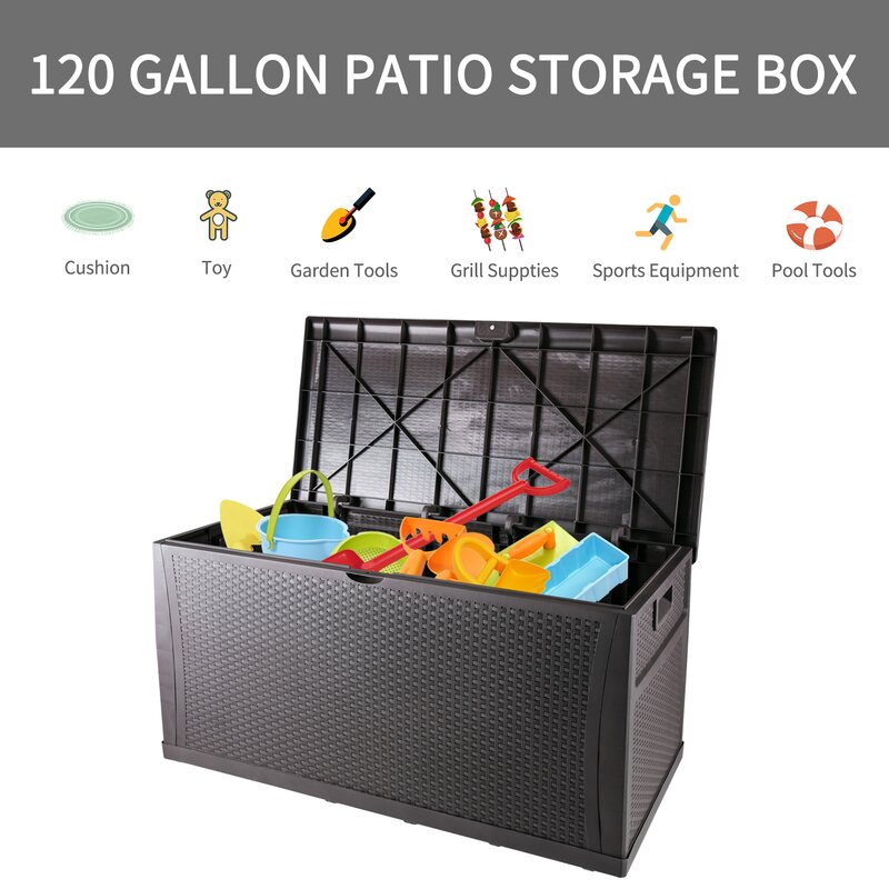 Zenova 120 Gallons Water Resistant Plastic Lockable Deck Box & Reviews ...