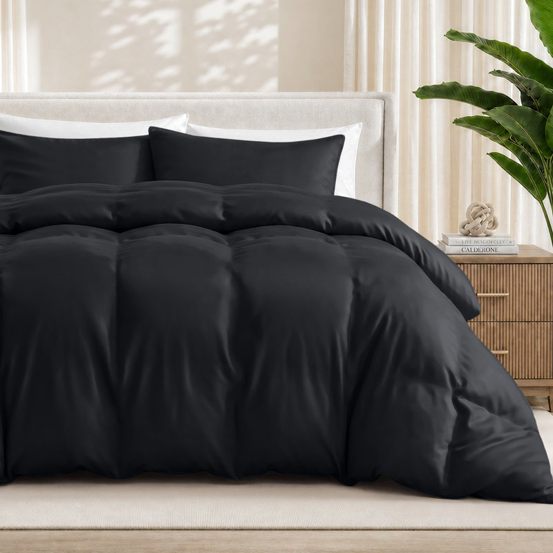 Rayon from Bamboo Duvet Set, Twin Duvet Cover + 1 Standard Sham, Black
