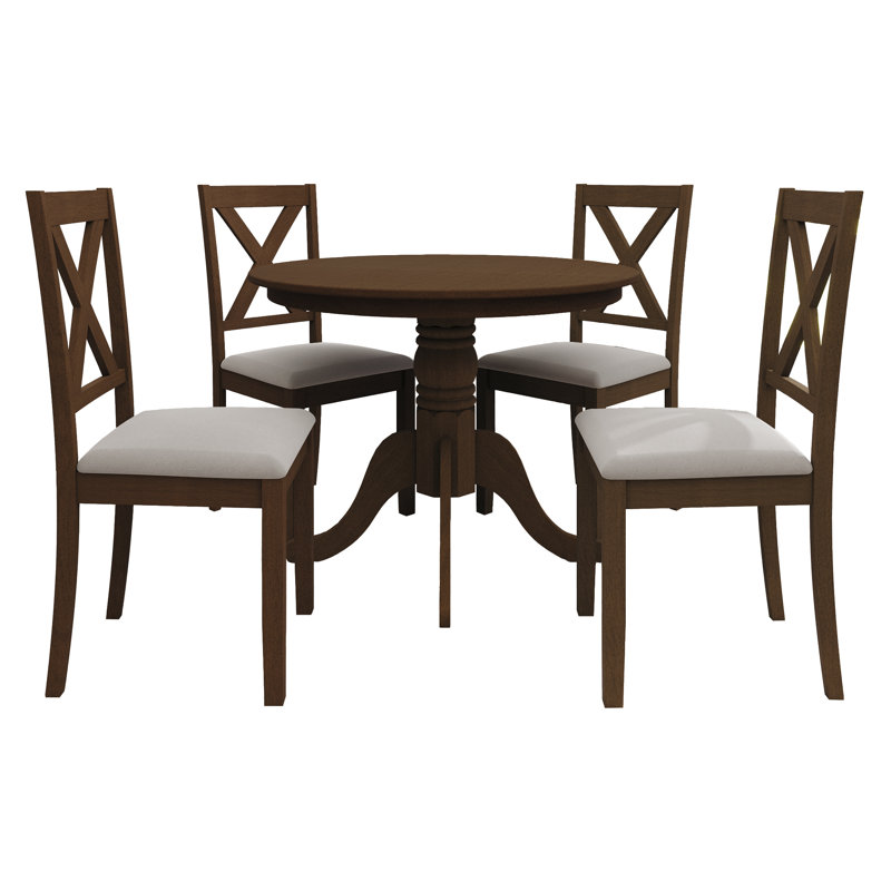 Rassul 4 - Person Pedestal Dining Set, Brown, Brown/Beige