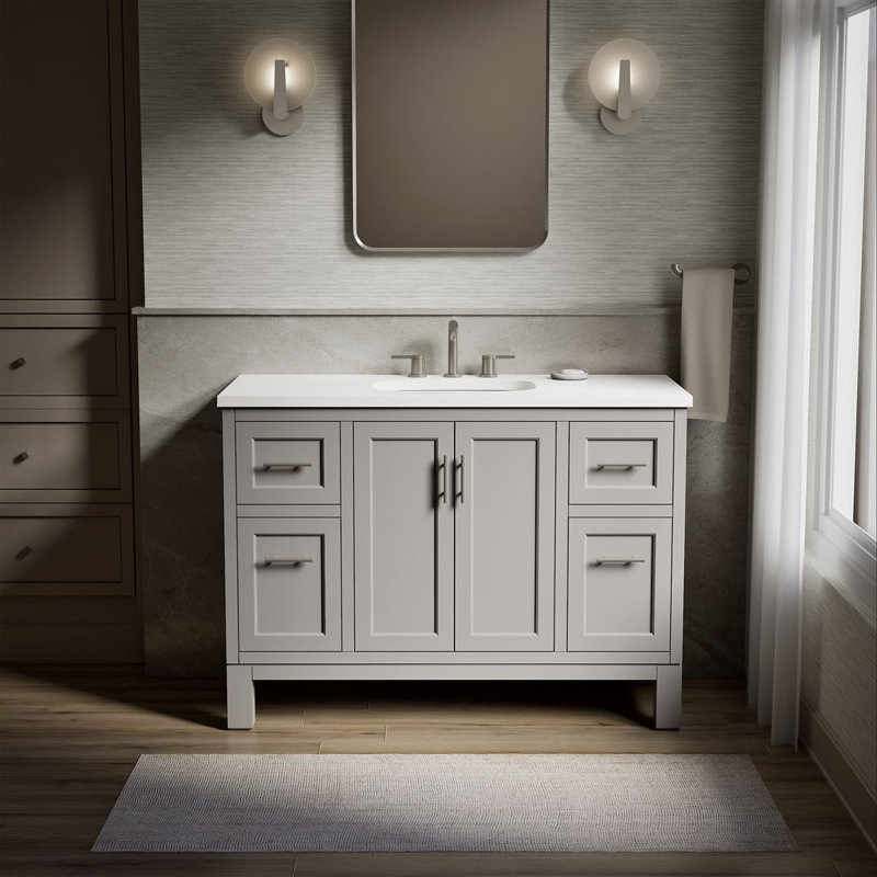 Quo 49'' Wall Mounted Single Bathroom Vanity with Solid Wood Top, Mohair Gray