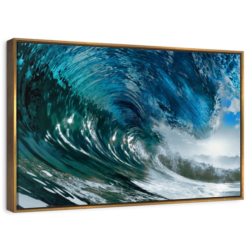 Vague scintillante, Cadre flottant doré, 31 po x 21 po