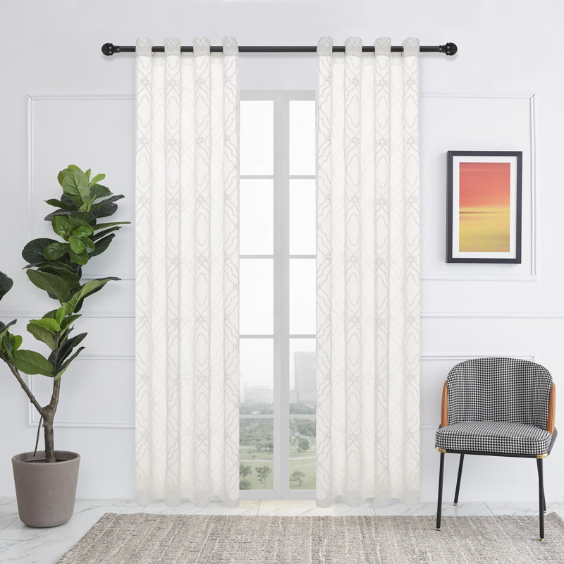 Panneau de rideau simple diaphane avec œillets Meza, Blanc, L 52 po x L 54 po