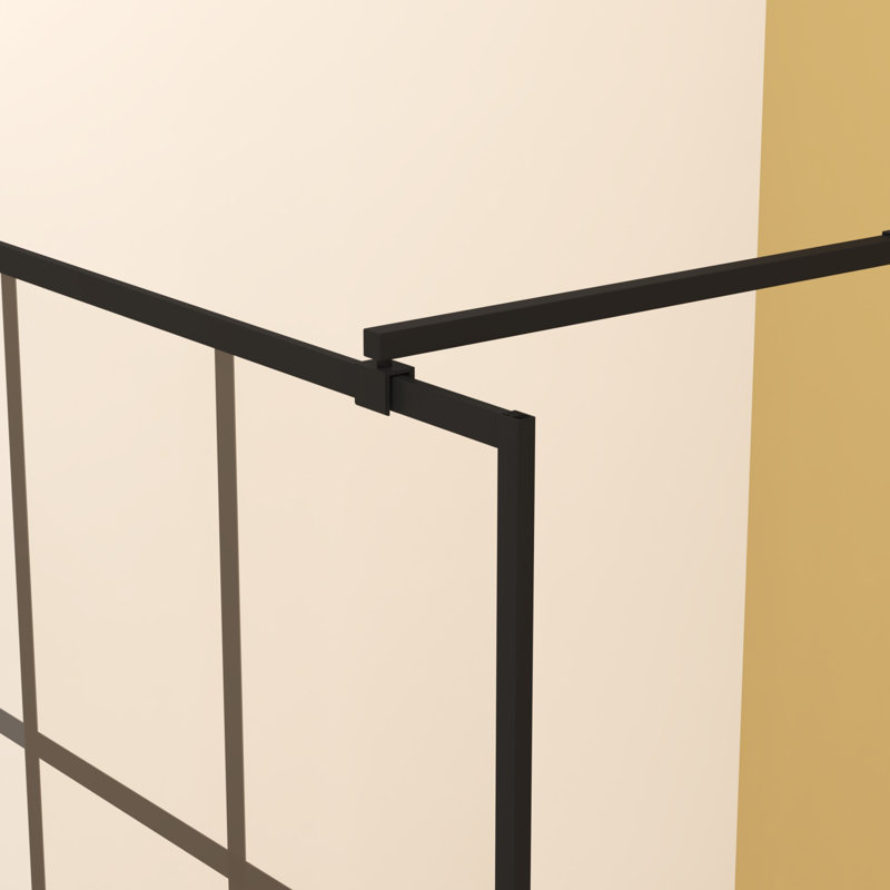 Framed Glass Shower Screen 34" Width X 72"Height With 1/4" 6Mm Silk-Printing Tempered Glass, Matte Black Aluminum And Support Bar, Shower Door