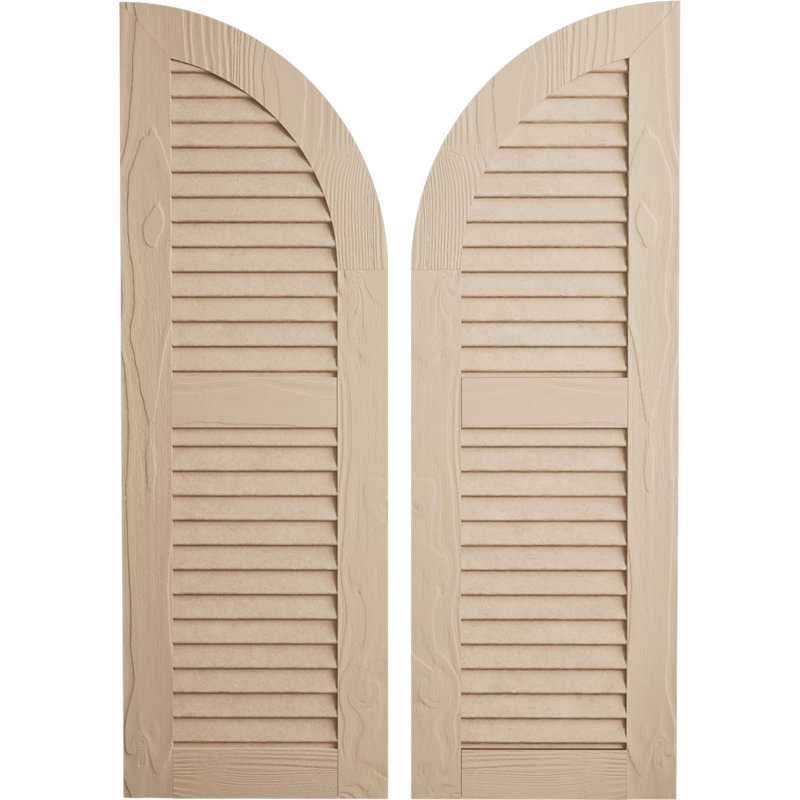 Primed Tan Sandblasted Faux Wood Arch Top Shutters, 12" x 76"
