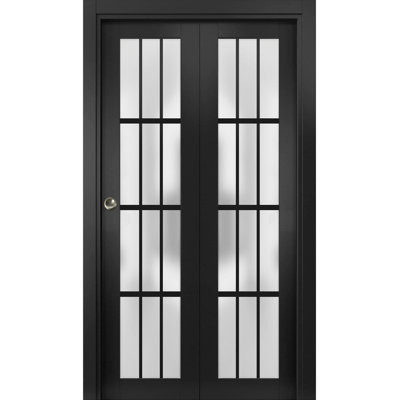 Sliding Closet Bi-Fold Doors 18 X 84 | Felicia 3312  With Frosted Glass | Sturdy Tracks Moldings Trims Hardware Set | Wood Solid Bedroom Wardrobe Doors
