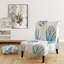 Fauteuil de chambre rembourré à motif géométrique Blue Leaves