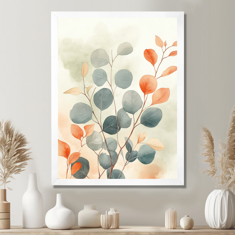 Eucalyptus et feuilles d'ambre - Impression sur toile encadrée à thème botanique, H 20 po x l 12 po, Cadre photo blanc