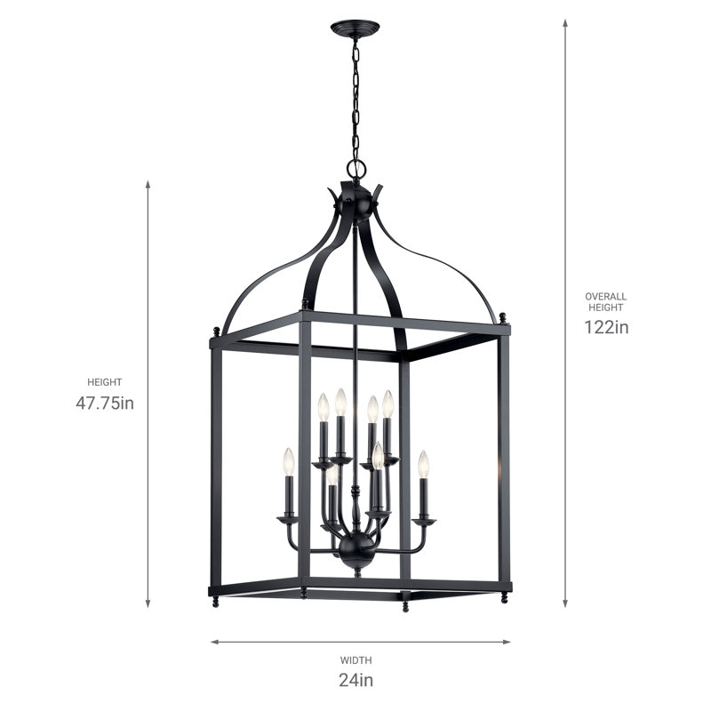 Larkin 8 - Light Dimmable Lantern Square / Rectangle Chandelier, Black