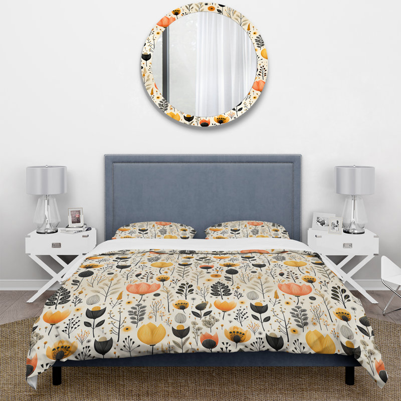Ensemble de housse de couette Floral - motif floral bohémien beige, Housse de couette pour très grand lit et 2 très