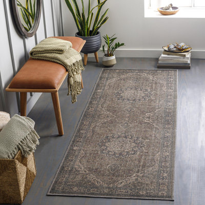 Bria Machine Washable Oriental Dusty Sage/Olive Area Rug