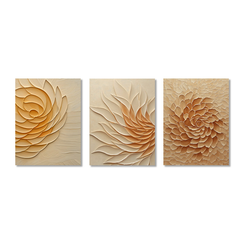 Solar Flare Botanical Dream - Ensemble de 3 décorations murales modernes en métal, H 32 po x l 72 po
