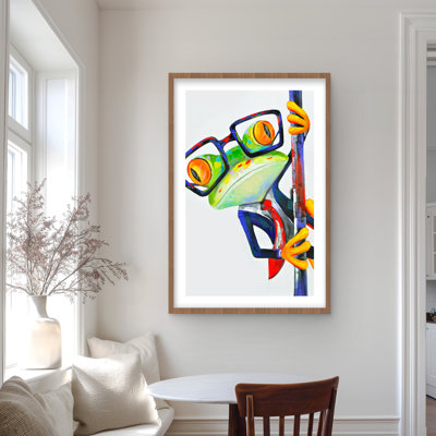 Drôle de grenouille avec lunettes - reproduction d'art encadrée pour enfants