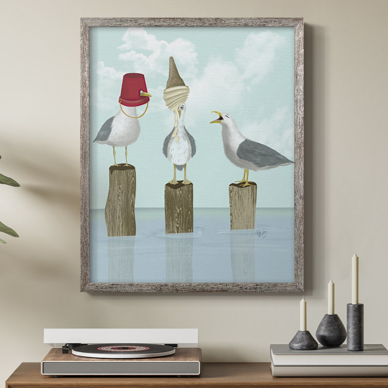 Silly Seagulls Framed Print - Solid Wood, 15" H x 12" W