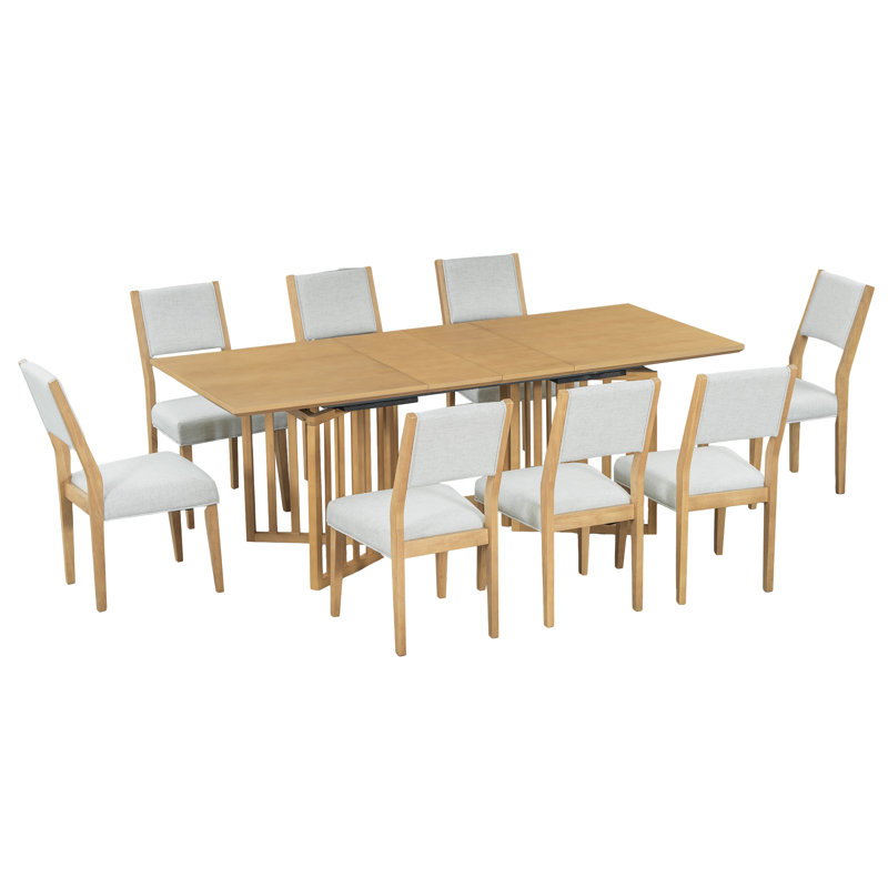  Ensemble de salle à manger extensible 83,9 "avec 2 feuilles amovibles et 8 chaises rembourrées Farmhouse