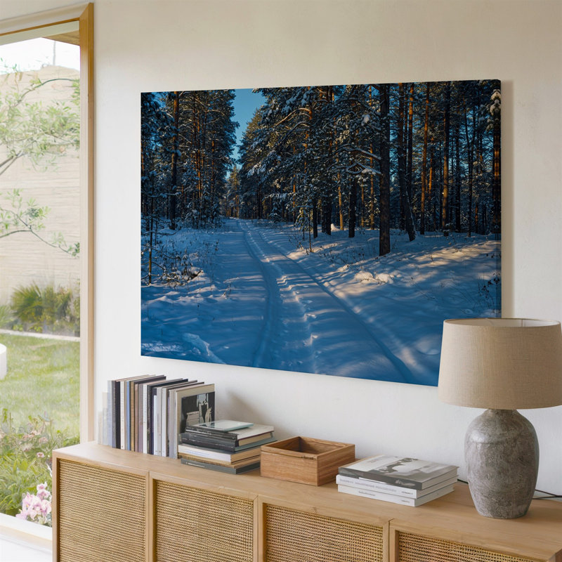 Toile, "Un paysage d'hiver serein avec un chemin sinueux à travers un art mural", H 9 po x l 12 po