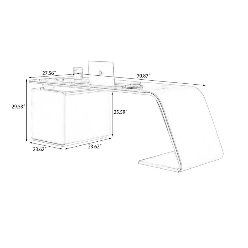 Bureau rectangulaire en pierre + bois manufacturé avec 3 tiroirs, Blanc, H 29,53 po x l 70,87 po x P 27,56 po