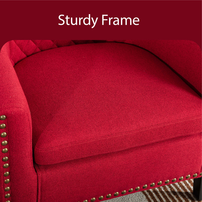 Upholstered Barrel Chair, Red 100% Linen