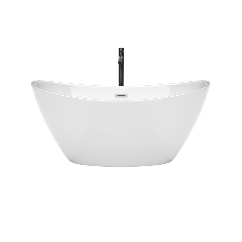 Dorrit 60" x 32" Freestanding Soaking Acrylic Bathtub with Faucet, Polished Chrome