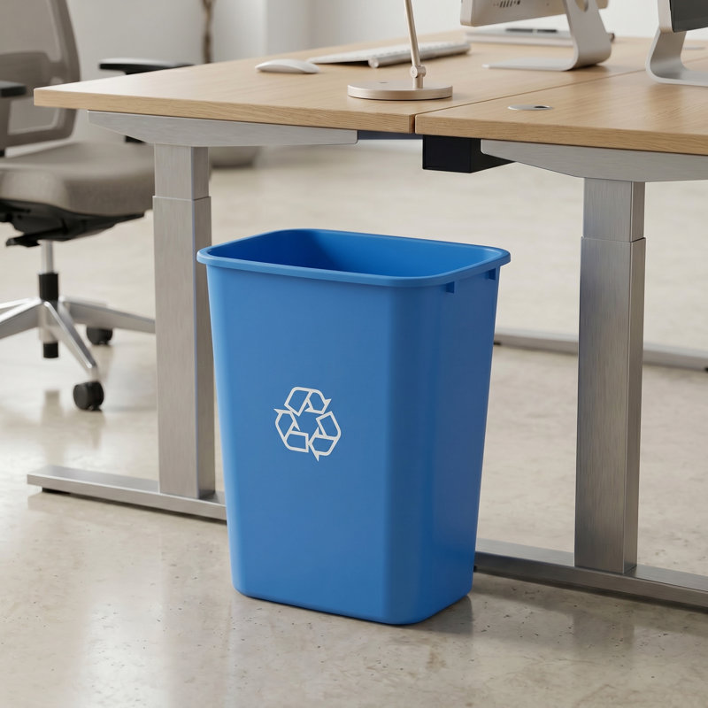 10 Gallon Beige Rectangular Commercial Plastic Wastebasket | Set of 5, Blue