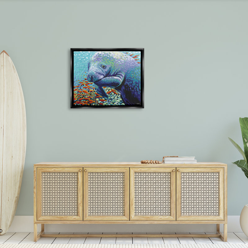 «Underwater Manatee Impressionist» par Carolee Vitaletti - peinture sur toile, H 25 po x l 31 po x P 1,7 po