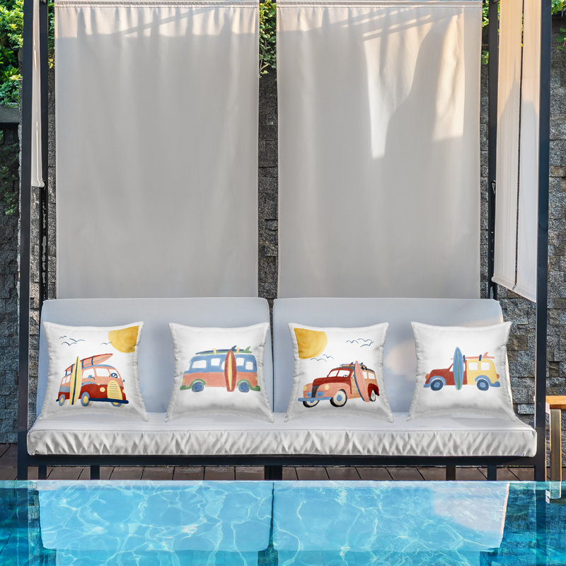 Ensemble de 4 coussins décoratifs pour plage Beach Caravane