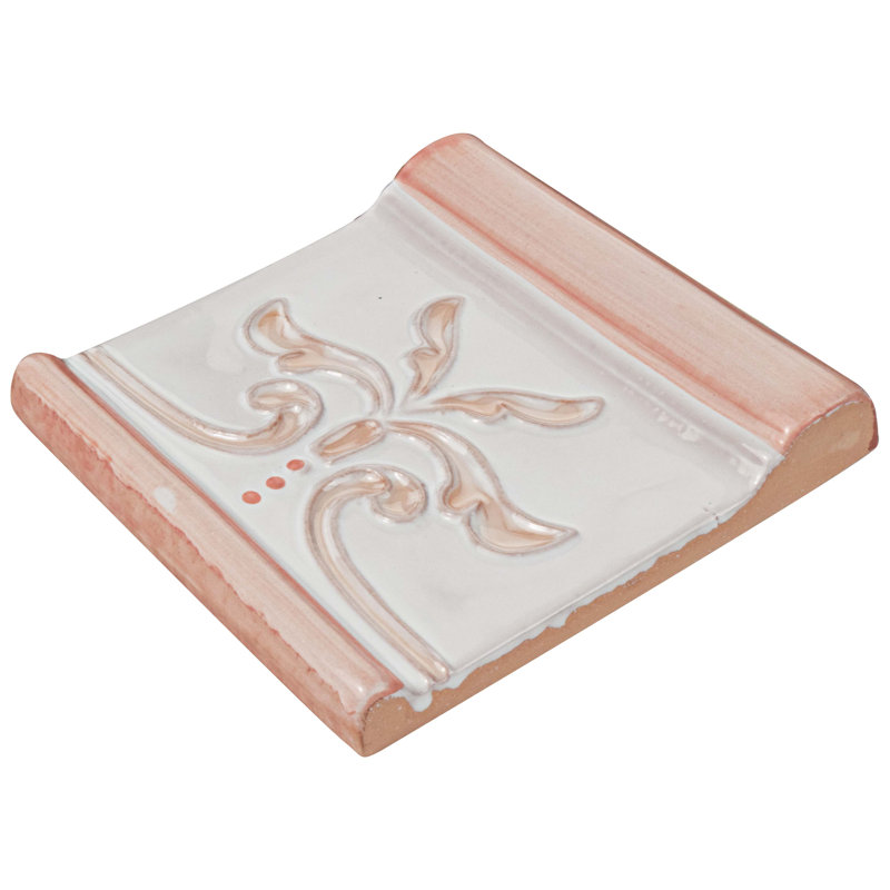 Carreau de céramique à bullnose Novecento Friso Evoli 5 po x 5 po, Blanc / rose