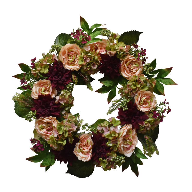 30" Faux Dahlia Peony Wreath - Burgundy