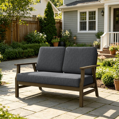 Causeuse d'extérieur en teck massif avec coussin et accoudoirs