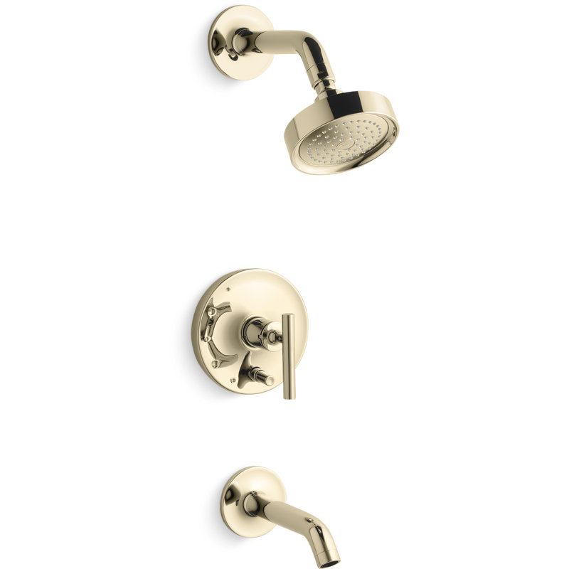 Purist® Pressure-Balancing Thermostatic Tub and Shower Faucet, Vibrant French Gold, Cross Handle, 2.5 GPM