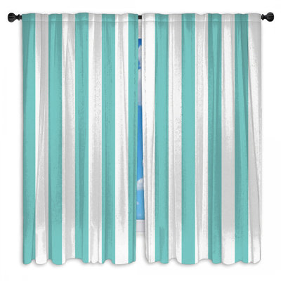 Teal Vertical Stripes Window Curtains Stripes Sheer & Room Darkening - 2 Panels