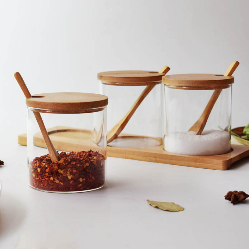 Glass Canister - Set of 3, Wood