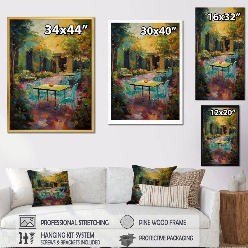 Impression romantique sur toile, "Romantic Picknick In Luscious Italian Garden I", H 32 po x l 16 po x P 1 po