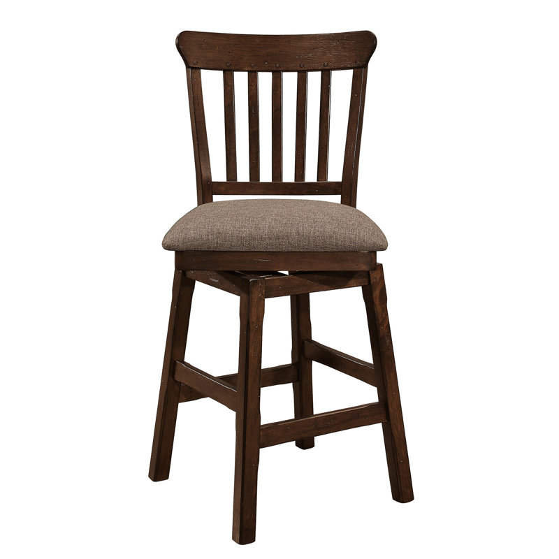 De 2 chaises à hauteur de comptoir brun foncé, style transitionnel avec sièges rembourrés en brun, pivotant en tissu