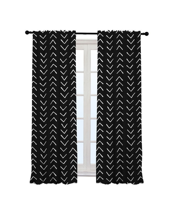 Bohemian Room Lined Single Panel Curtain, 140cm Width x 325cm Drop, Black