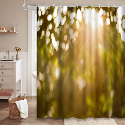 Leaf Sunlight Warm Tone Tree Nature Shower Curtain with 12 Hooks
