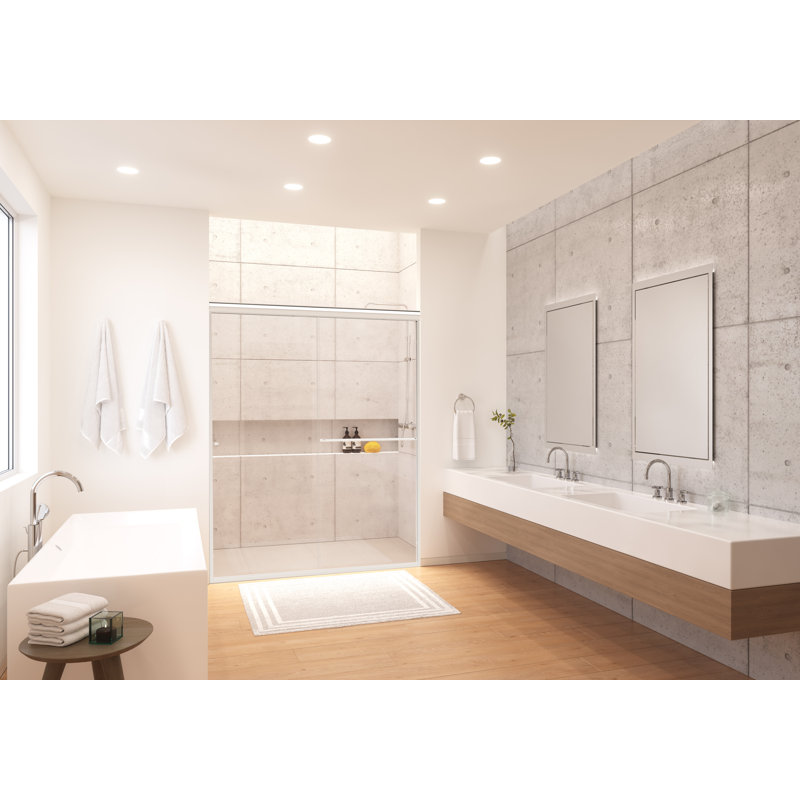 Eurolite 58 in. W x 70.5 in. H Sliding Bypass Frameless Shower Door in Chrome with 3/8 in. (10mm) Thick Clear Glass, Chrome