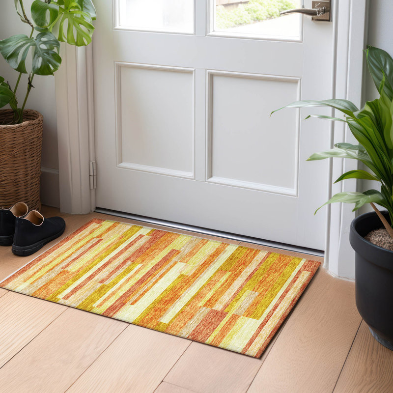 Tapis orange Prisco lavable à la machine de qualité supérieure, Rectangle 1 pi 8 po x 2 pi 6 po