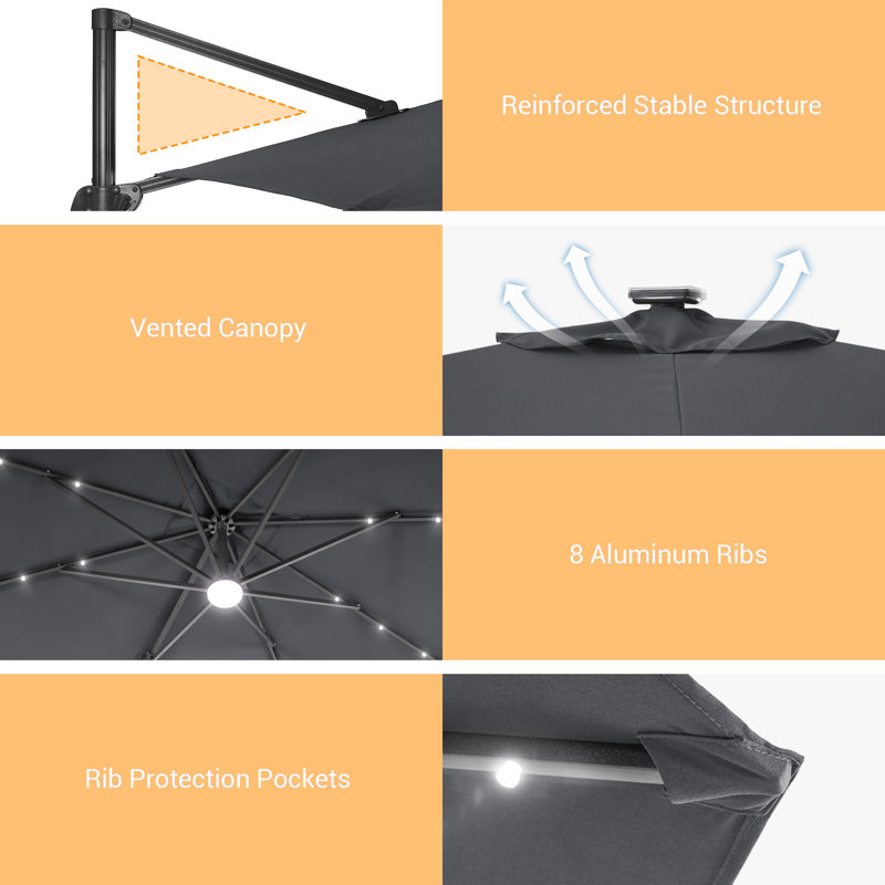 Ronnett 120'' x 96'' Rectangular Lighted Cantilever Umbrella, Anthracite