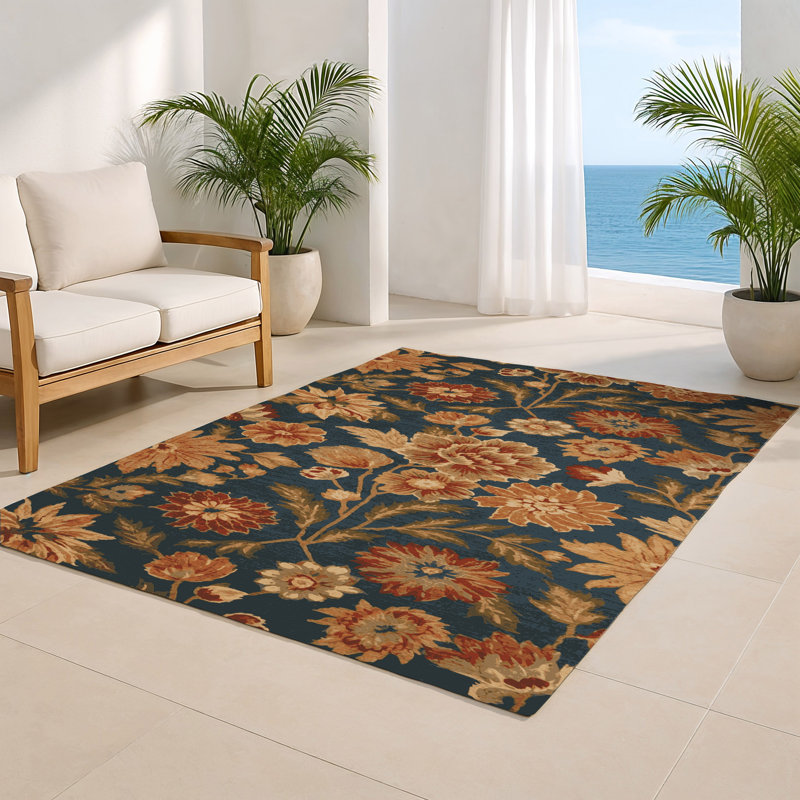 Tapis noir d'intérieur et d'extérieur Botanical, Rectangulaire 8 pi x 10 pi
