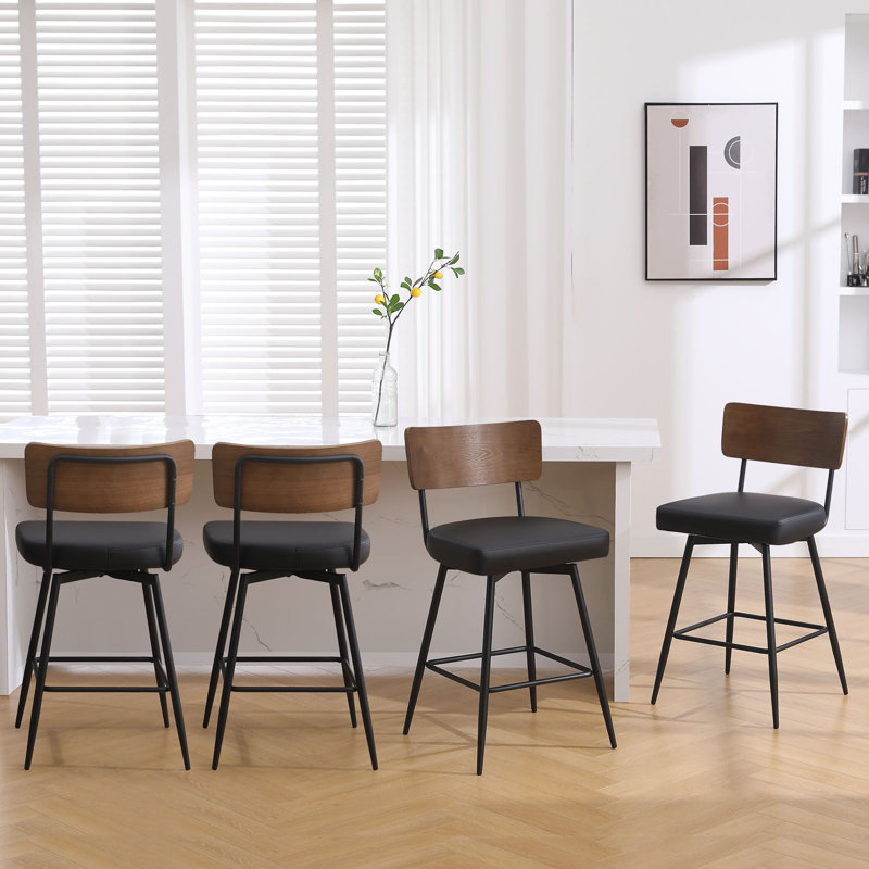 Tabouret de bar et de comptoir pivotant rembourré, Noir, Tabouret de comptoir (siège d'une hauteur de 26 p, 3