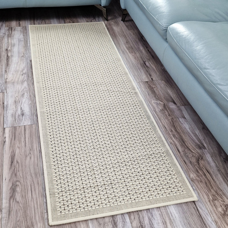 Non Slip Plain Solid Rug Flat Weave Kitchen Living Room Carpet, Cream, Rectangle 60 x 230 cm