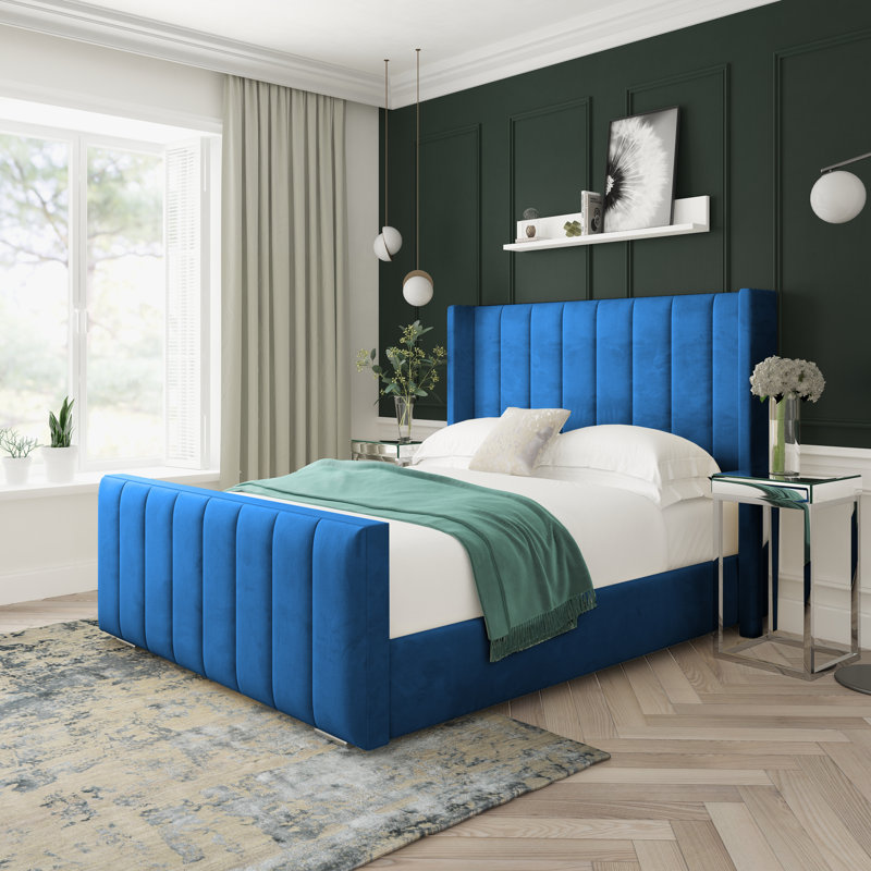 Aspen Plush Velvet Upholstered Bed Frame, Single (3'), Blue
