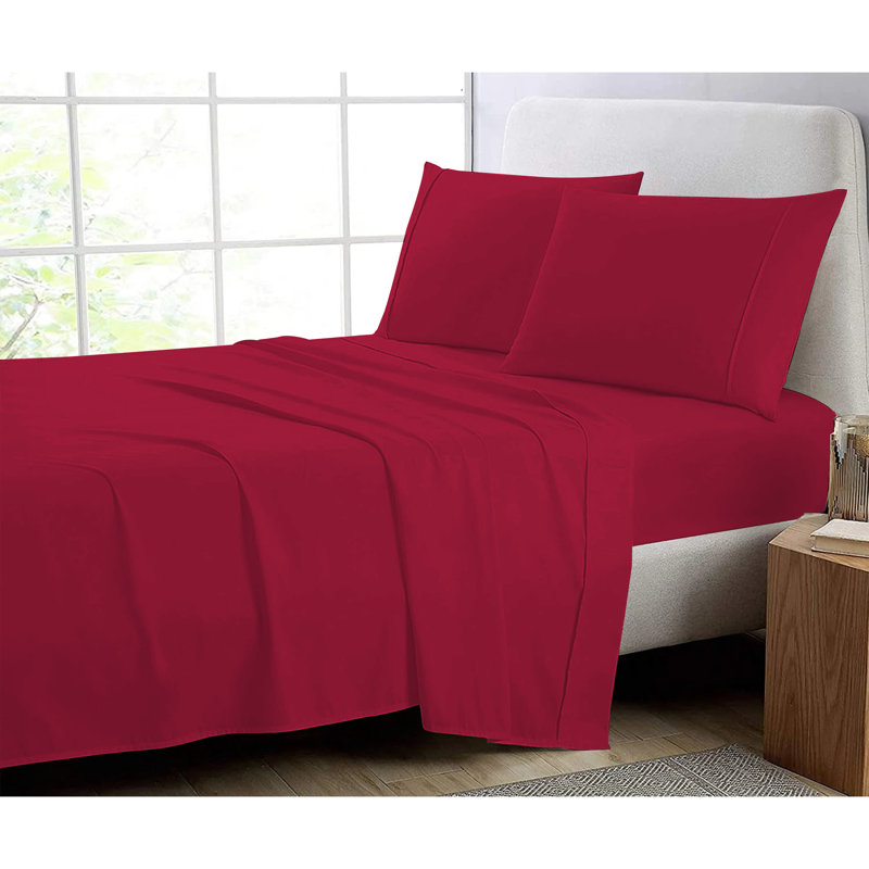 Super Soft 200 Thread Count Microfiber Brushed Fitted Bed Sheet, Super King (6'), Red