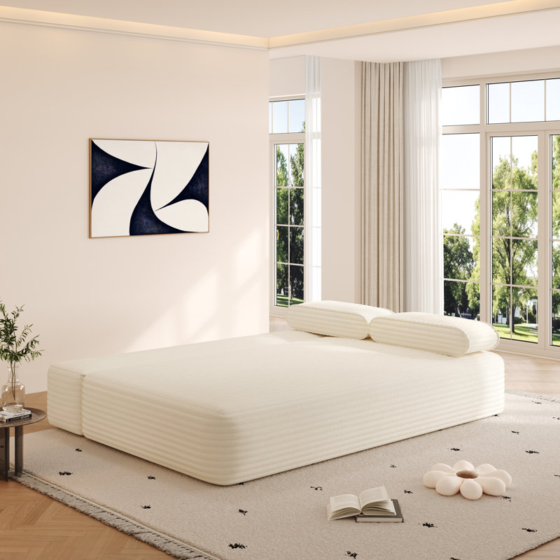 Canapé-lit convertible 2-en-1 en velours côtelé moelleux avec support en mousse haute densité 78,7 po Fleishman, Beige