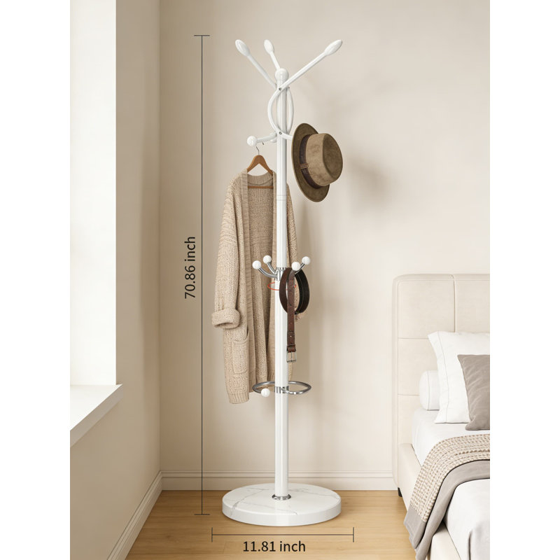 Portemanteau autoportant avec base en marbre naturel et porte-parapluie, portemanteau moderne avec 10 crochets pour l'entrée, le salon ou le bureau