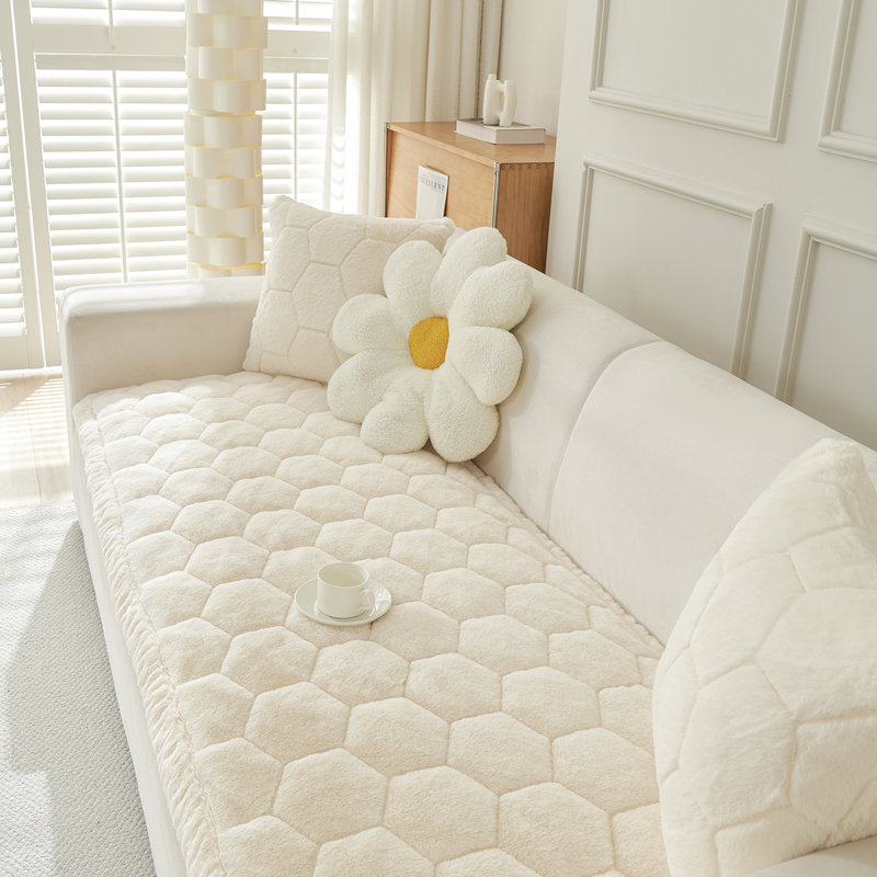 Housse pour canapé en peluche de vison ultra doux, L 35,5 po x P 71 po, Fausse fourrure beige