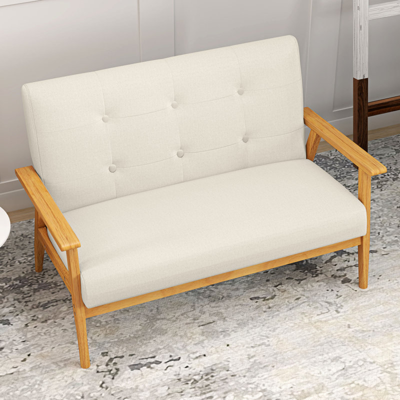 Causeuse moderne 45 po 2 places avec pieds en bois d'hévéa beige