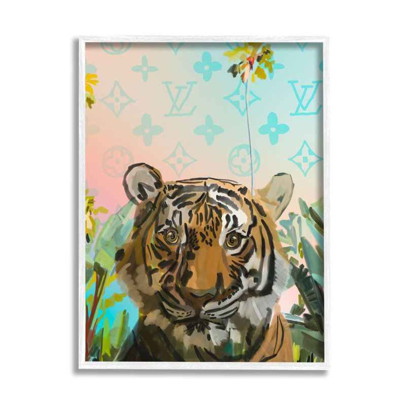 Tigre à la mode par Amelia Noyes, Giclée encadrée blanc bord de mer, H 20 po x l 16 po x P 1,5 po