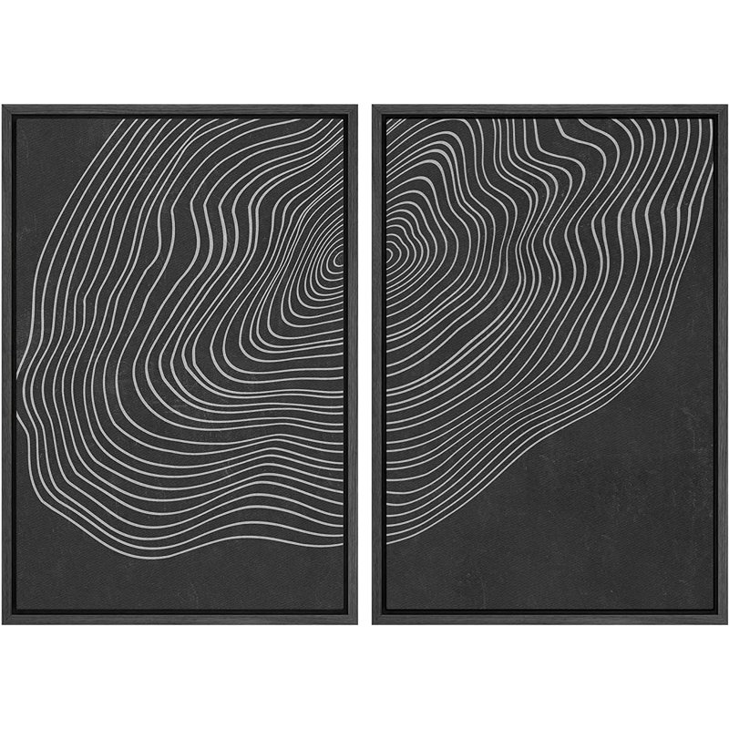 IDÉE4WALL, reproduction d'art sur toile encadrée, ensemble d'anneaux d'arbre blanc, vagues, plantes florales, illustrations, art moderne, nature, coloré, pour le salon, la chambre à coucher, le bureau