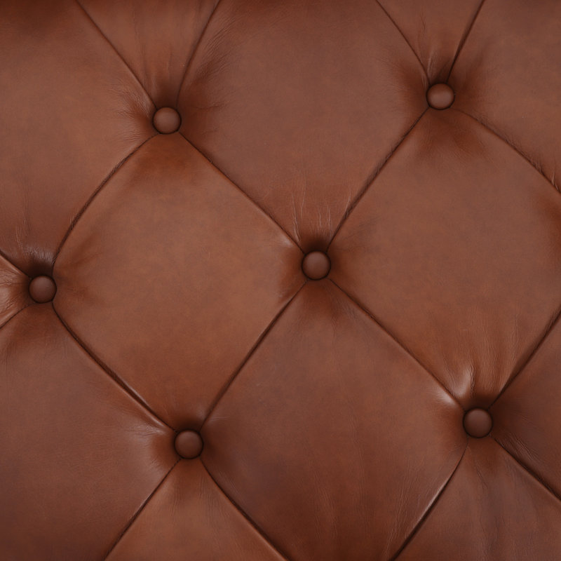  84'' Genuine Leather Chesterfield Sofa, Vintage Brown Top Grain Genuine Leather